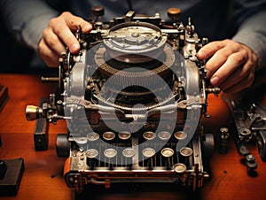 Vintage typewriter hands typing