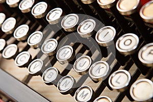 vintage typewriter keyboard close up concept for writing, journalism, blogging