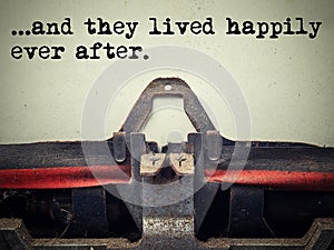 Vintage typewriter they lived happily ever after text