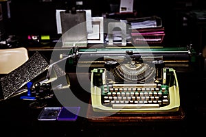 Vintage typewriter and old file
