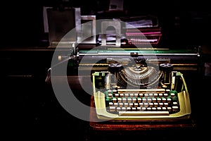 Vintage typewriter and old file