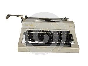 Vintage typewriter with Russian font isolated on white background