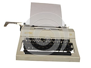 Vintage typewriter with Russian font isolated on white background