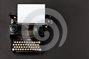 Vintage typewriter top down flatlay shot from above with empty,
