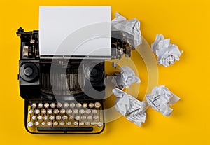 Vintage typewriter top down flatlay shot from above with empty,