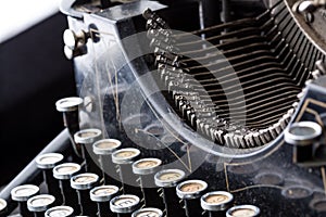 Vintage typewriter type bars closeup