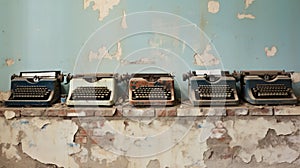 Vintage Typewriters Against An Industrial-inspired Wall