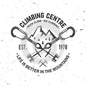 Vintage typography design with cams to hexes, mountain and carabiner.