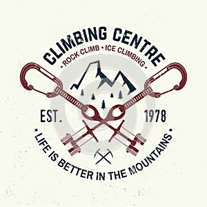 Vintage typography design with carabiners, condor and mountain silhouette.