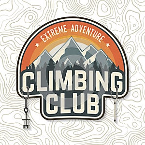 Vintage typography design with carabiners, condor and mountain silhouette.