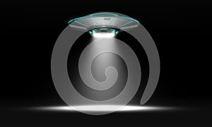 Vintage UFO isolated on black. 3d illustration