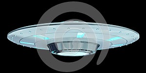 Vintage UFO isolated on black background 3D rendering