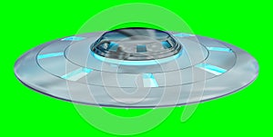 Vintage UFO isolated on green background 3D rendering