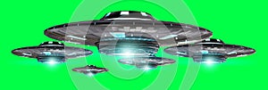 Vintage UFO isolated on green background 3D rendering