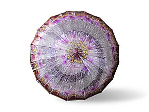 Vintage Umbrella with Abstract Pattern on White Background Isolated