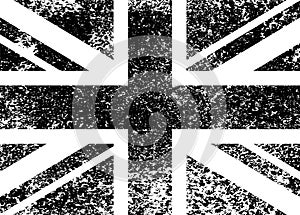 Vintage Union Jack, Great Britain grunge flag, black and white,  illustration.