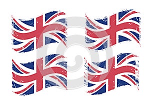 Vintage Union Jack, Great Britain grunge flag set isolated on white background, illustration.
