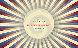 Vintage of United States Independence Day greeting card. American patriotic Circle frame traditional stars and stripes. USA retro