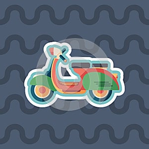 Vintage urban scooter sticker flat icon with color background.