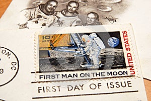 Vintage US stamp of the first man on the moon