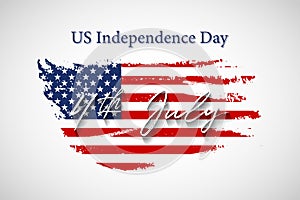 Vintage USA flag with US Independence Day 4 July text. Vector American flag on grunge texture.