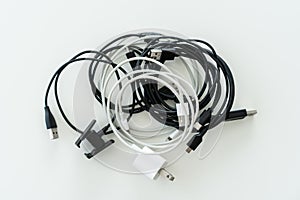 Vintage USB cables on the table.