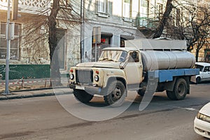 Vintage ussr car with water tank on the street in Ukraine