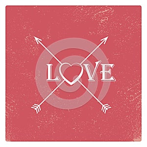 Vintage valentine card template with worn red