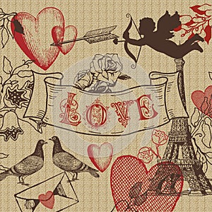 Vintage Valentine franch love banner combo