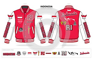 vintage varsity indonesia asian country jacket mockup template vector