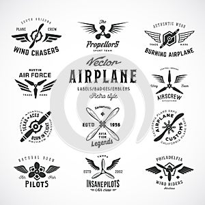 Vintage Vector Airplane Labels Set with Retro Typography. Isolated