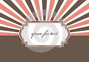 Vintage vector background: brown and pink rays and vignette with space for text.