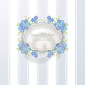 Vintage vector background with forget-me-not flowers and cutout figure frame.