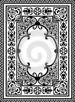 Vintage Vector Book Cover Frame with Flourish Design Elements - Black and White