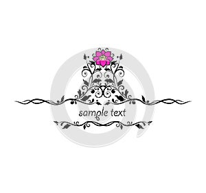 Vintage vector engraved decorative ornate floral black header with lily pink flower in Victorian style