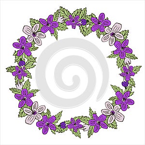 Vintage vector frame with summer flowers. Flower wreath for beautiful design