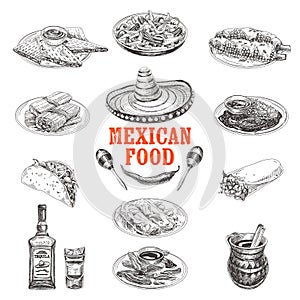 Vintage vector hand drawn mexican food sketch Illustration.