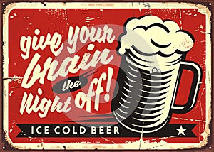 Vintage vector illustration with beer glass on red background