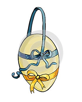 Vintage vector illustration of  hanging egg decorated with silk ribbons and bowknots