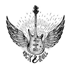 Vintage vector label with rock and roll forever , guitar
