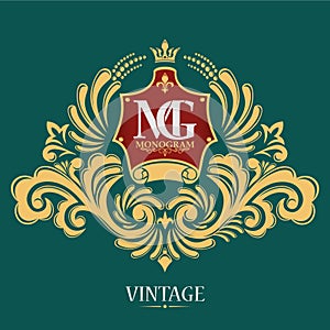 Vintage vector monogram. The past. Elegant emblem logo for restaurants, hotels, bars and boutiques. photo