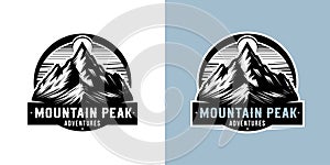 Vintage Vector Mountain Emblem with typography. Logo for Expeditions, Tours, Adventures, Travel Agencies. Badge for