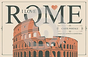 Vintage vector postcard with Roman Coliseum, Italy