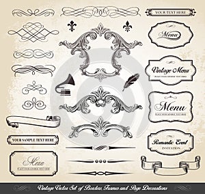 Vintage Vector Set of Borders Frames and Page Decorations