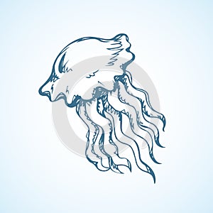 Vintage vector sketch of jellyfish
