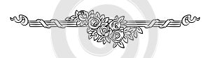 Vintage vector vignette with rose flowers, outline elegant border