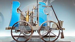 Vintage vehicle. 1887 Daimler Motor-Draisine vintage vehicle. Daimler motorized handcar.