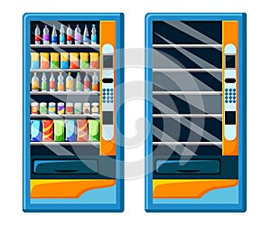 Vintage vending machine advertisement poster with snacks and drinks packaging set Food And Drink Vending Machines Design Set Styli