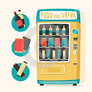 Vintage vending machine with food and drinks. Retro style
