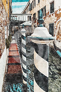 vintage Venetian street with the crossing over the canal, Italy.